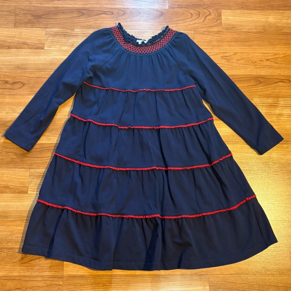 Hanna Andersson Tiered Swing Dress Size 5 Navy/Red Festive Holiday School Play